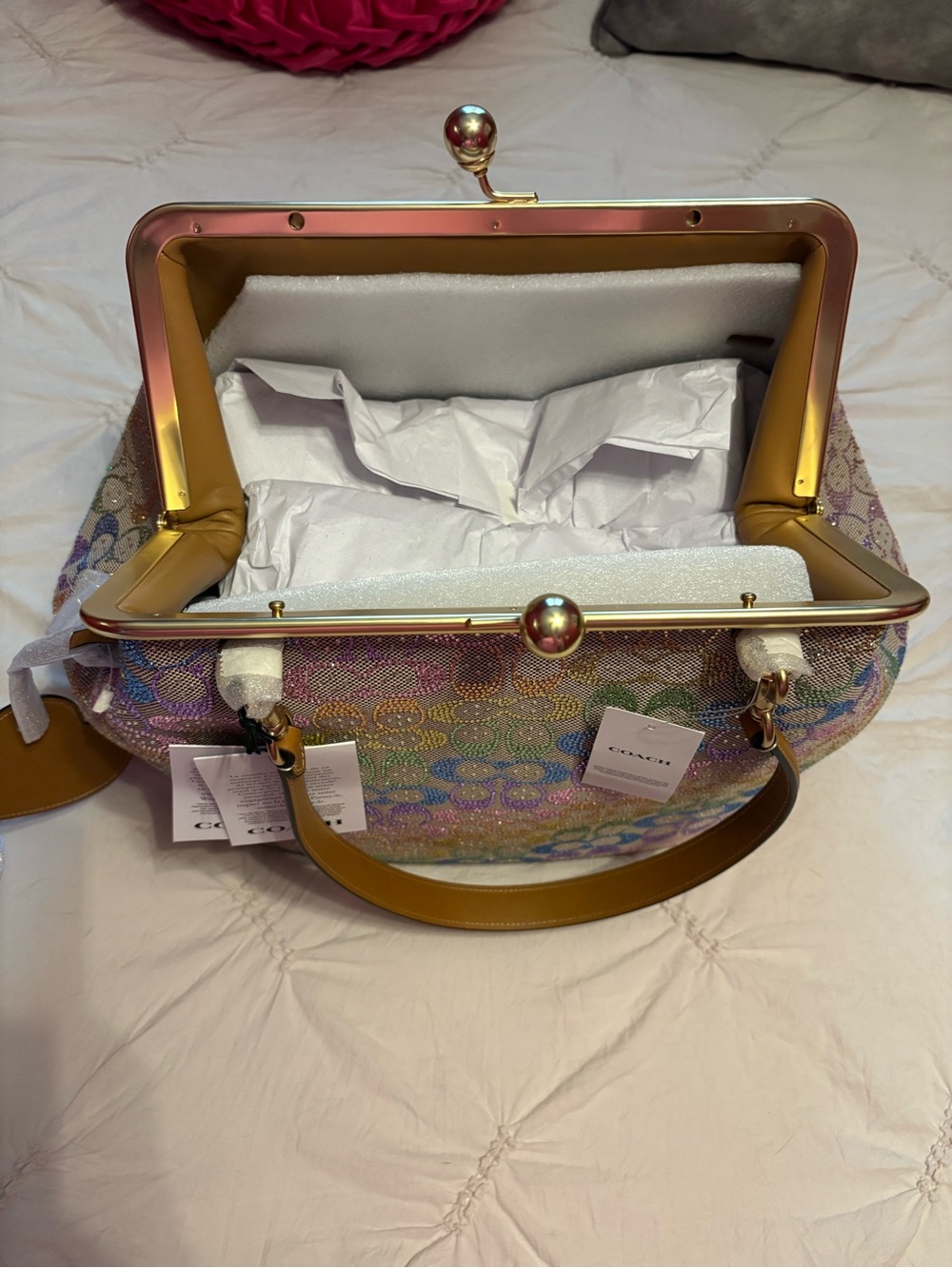 Coach Multicolor Signature Frame Satchel with Gold Hardware - Picture 9 of 11